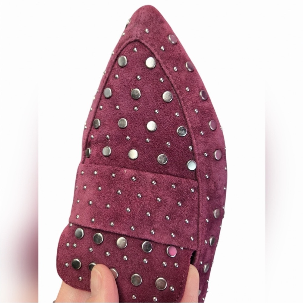 Kristin Cavallari for Chinese Laundry size 10 maroon silver Studded Suede mules - Picture 3 of 8